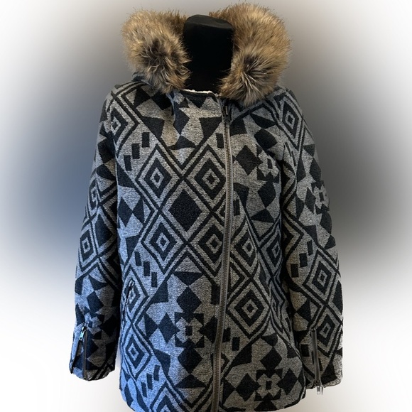 Volcom Showdown Jacket Coat wool blend tribal fur collar gorgeous S - Picture 3 of 16